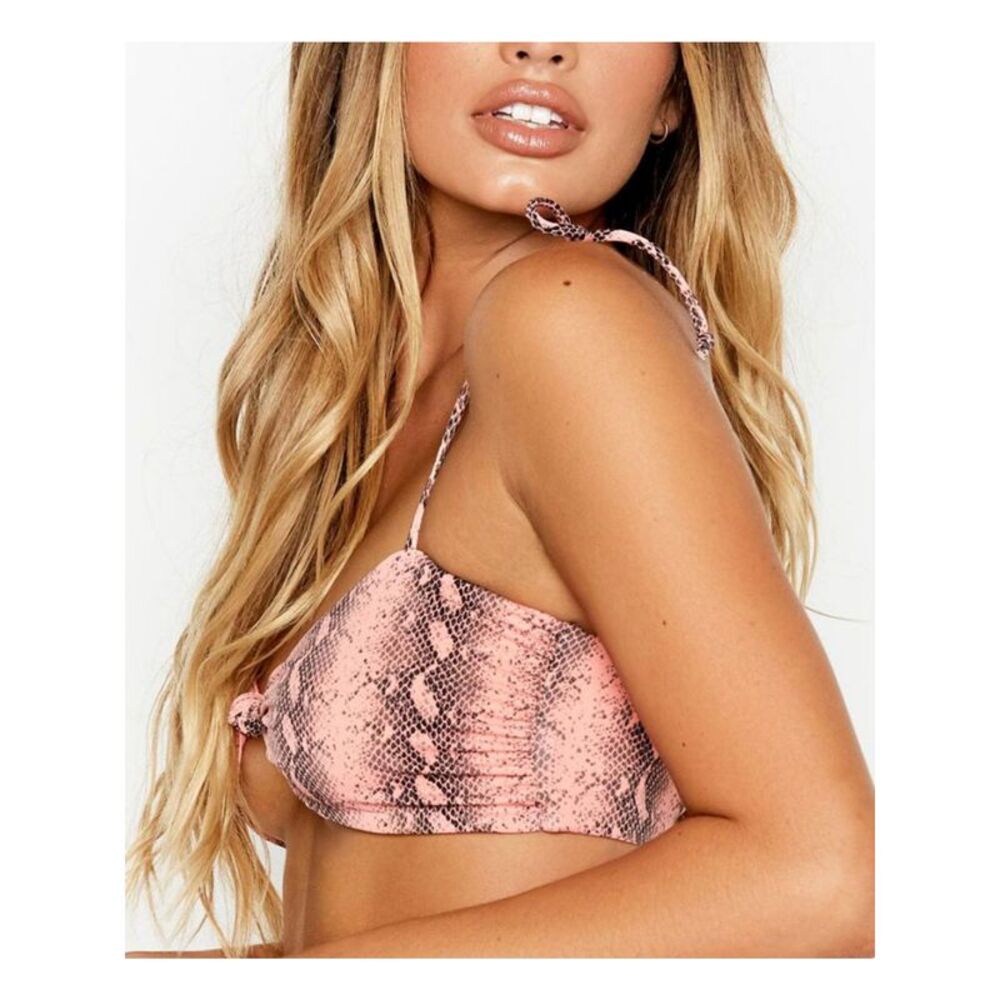 RIS-K Women's Pink Snake Print Stretch Knot-Front Tie Hiatus Swimsuit Top S